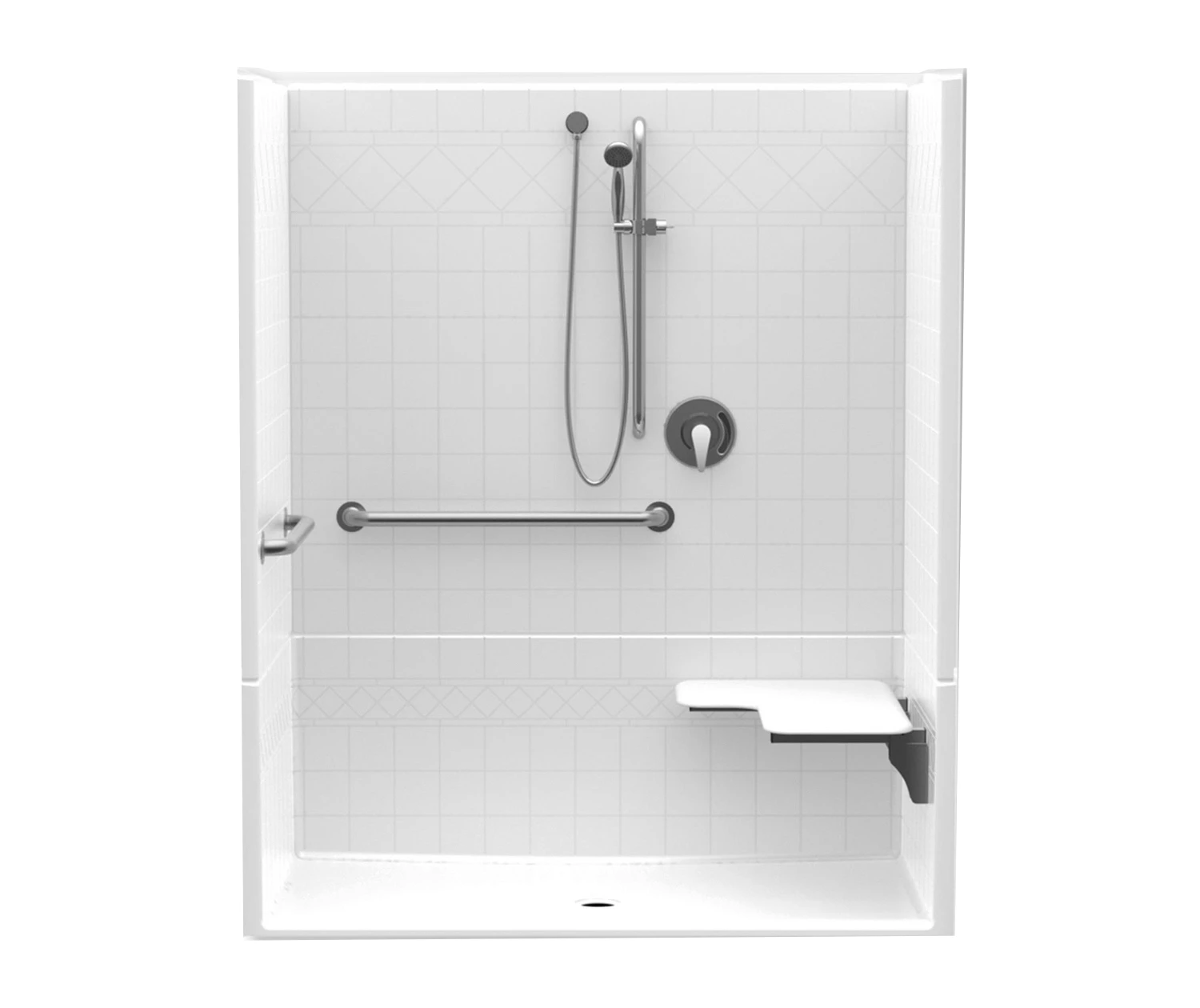 F1604P 60 X 34 AcrylX Alcove Center Drain Four-Piece Shower In White 3 F1604P 60 X 34 AcrylX Alcove Center Drain Four-Piece Shower In White