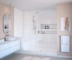 9648SPAN 96 X 48 AcrylX Alcove Center Drain Shower Base In White -Bathroom Supplies Sales 2024 aquatic ac003636 wh 1 1